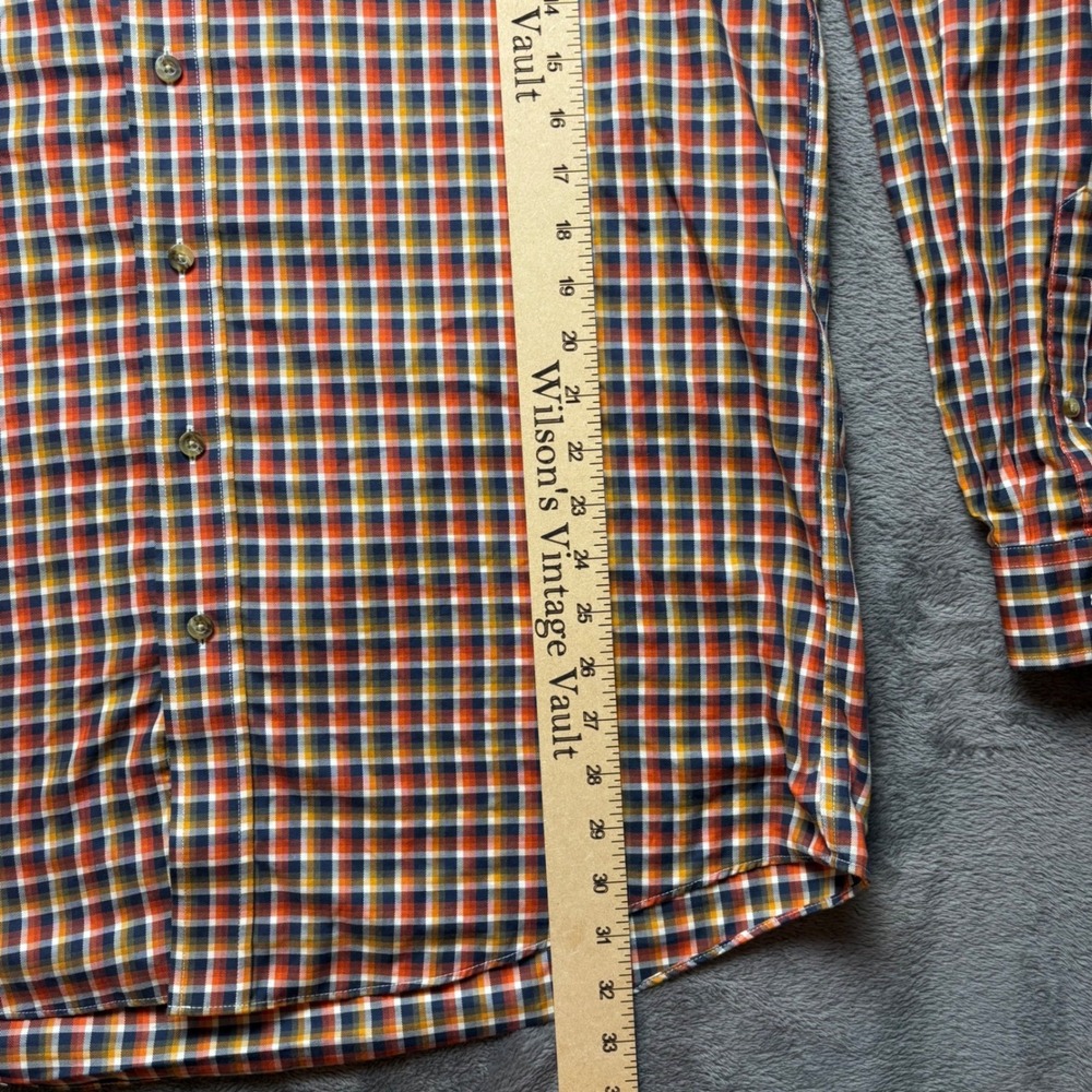 LL Bean Shirt Mens XL Orange Navy Plaid Cotton Traditional Fit Button Down - Picture 5 of 9